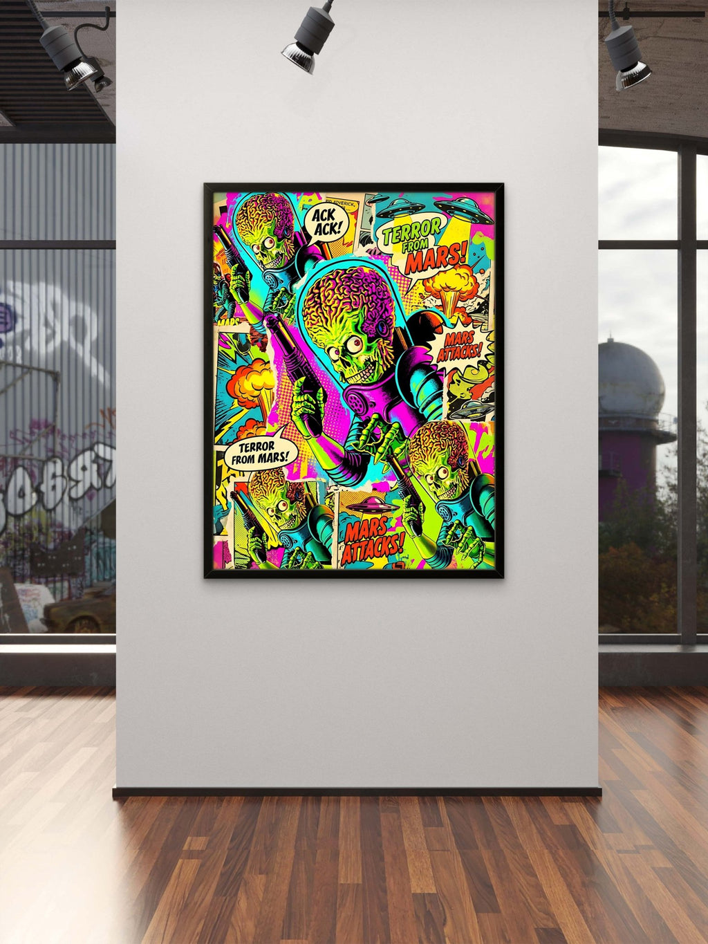 Attack from Mars Kunstdruck von Frenchies Art Caveim Urban Art Stil