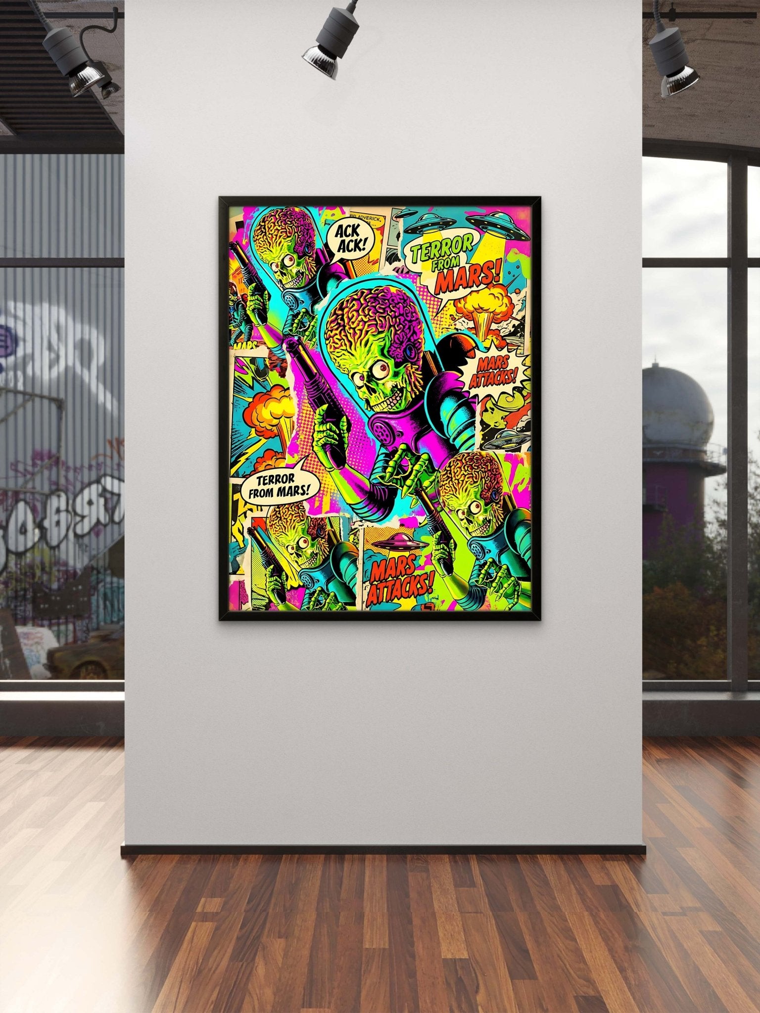 Attack from Mars Kunstdruck von Frenchies Art Caveim Urban Art Stil