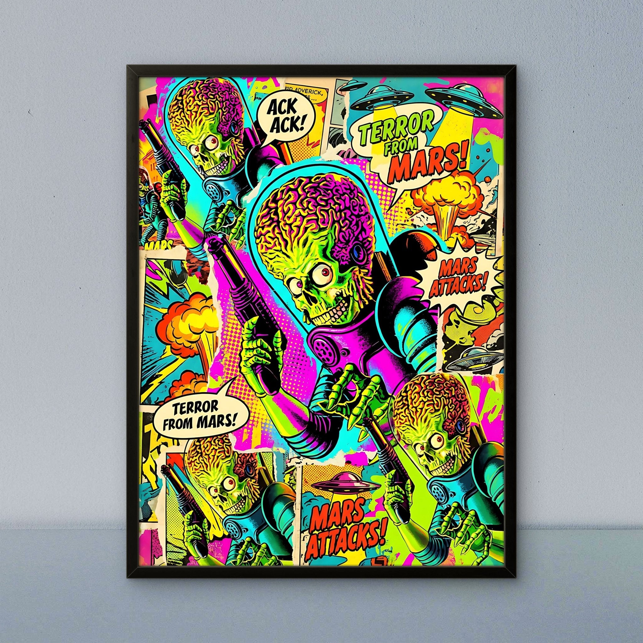 Attack from Mars Kunstdruck von Frenchies Art Caveim Urban Art Stil