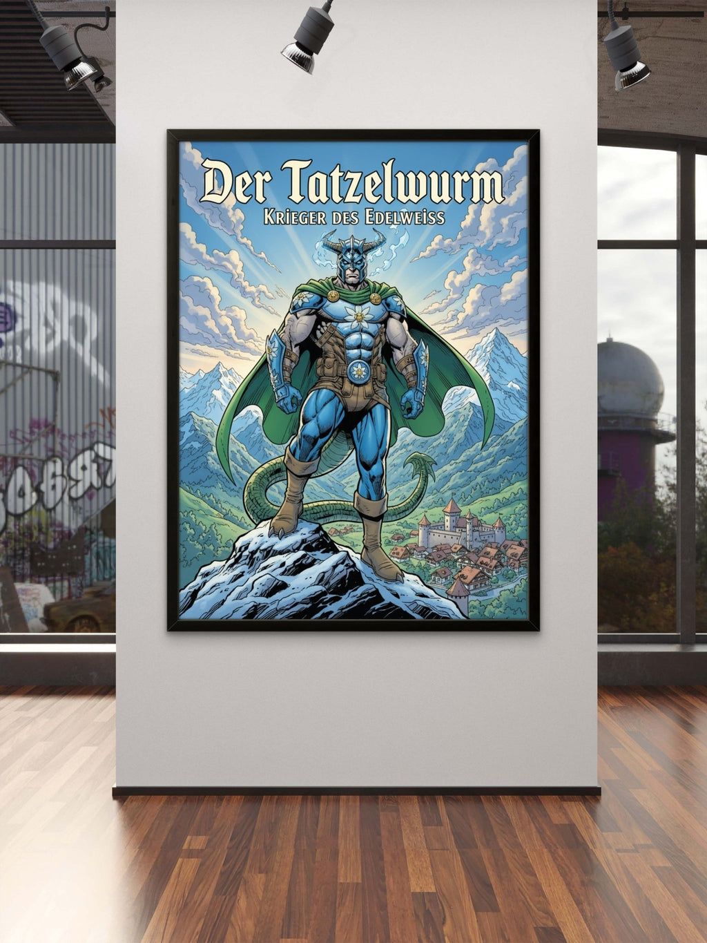 Der Tatzelwurm Kunstdruck von Frenchies Art Caveim Urban Art Stil