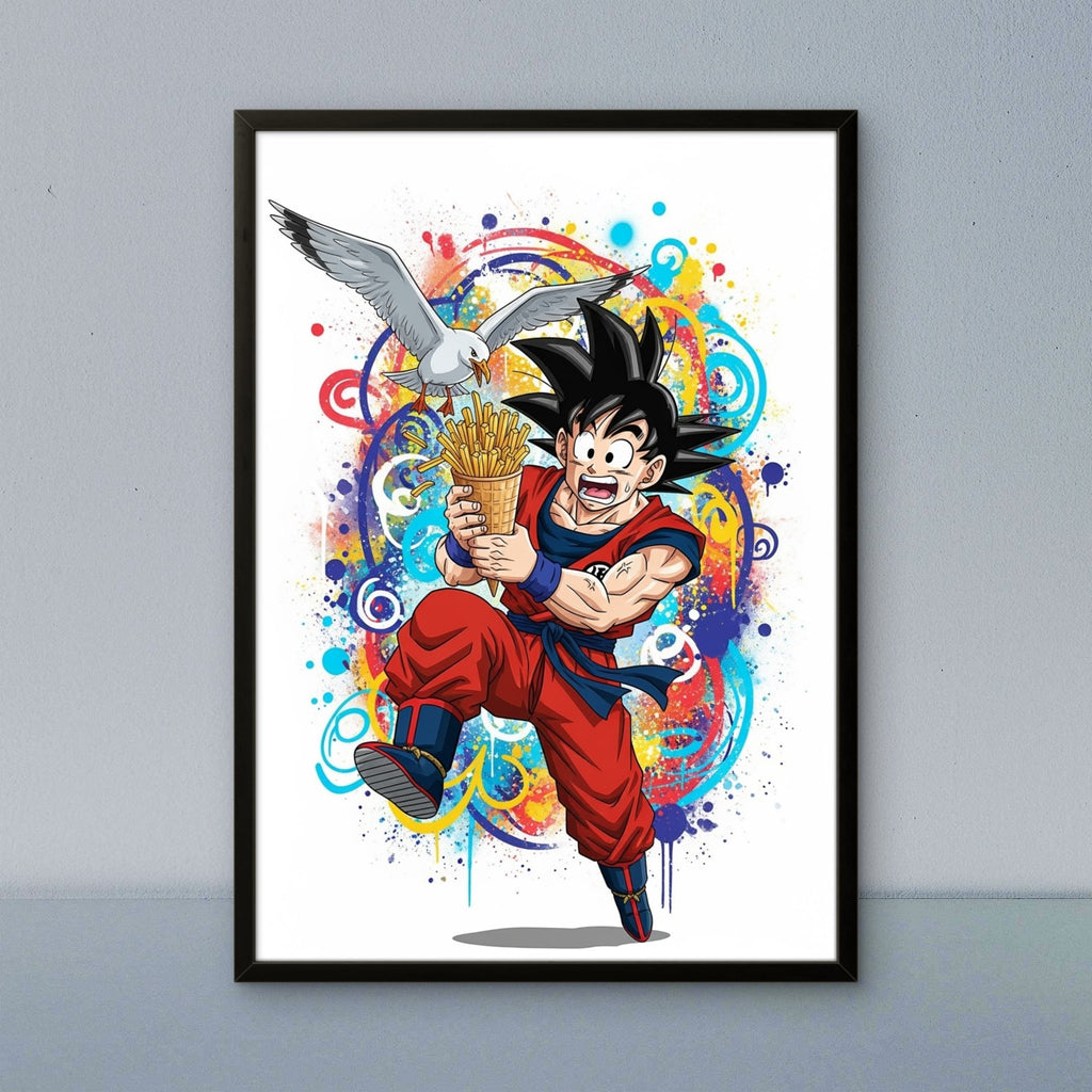 Goku Fries Kunstdruck von Frenchies Art Caveim Urban Art Stil