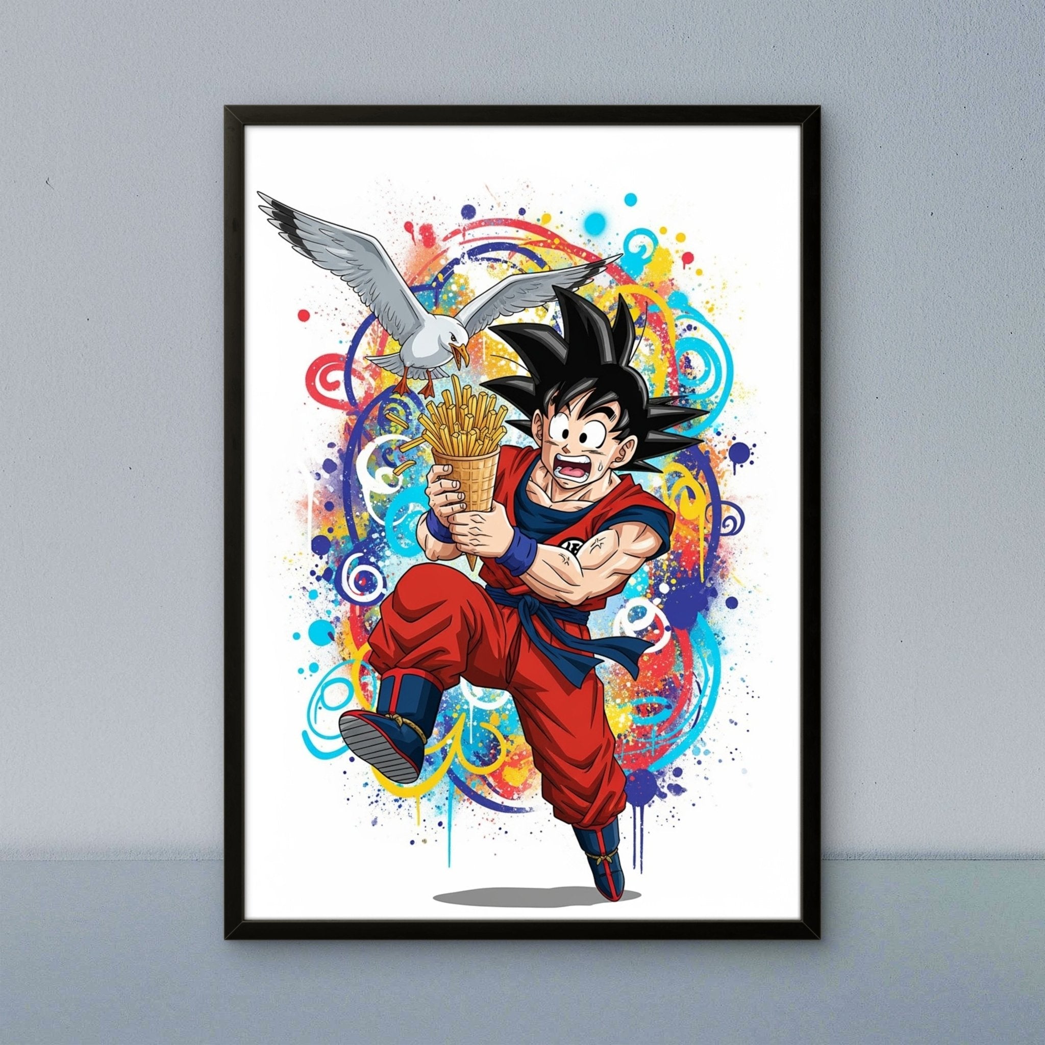 Goku Fries Kunstdruck von Frenchies Art Caveim Urban Art Stil