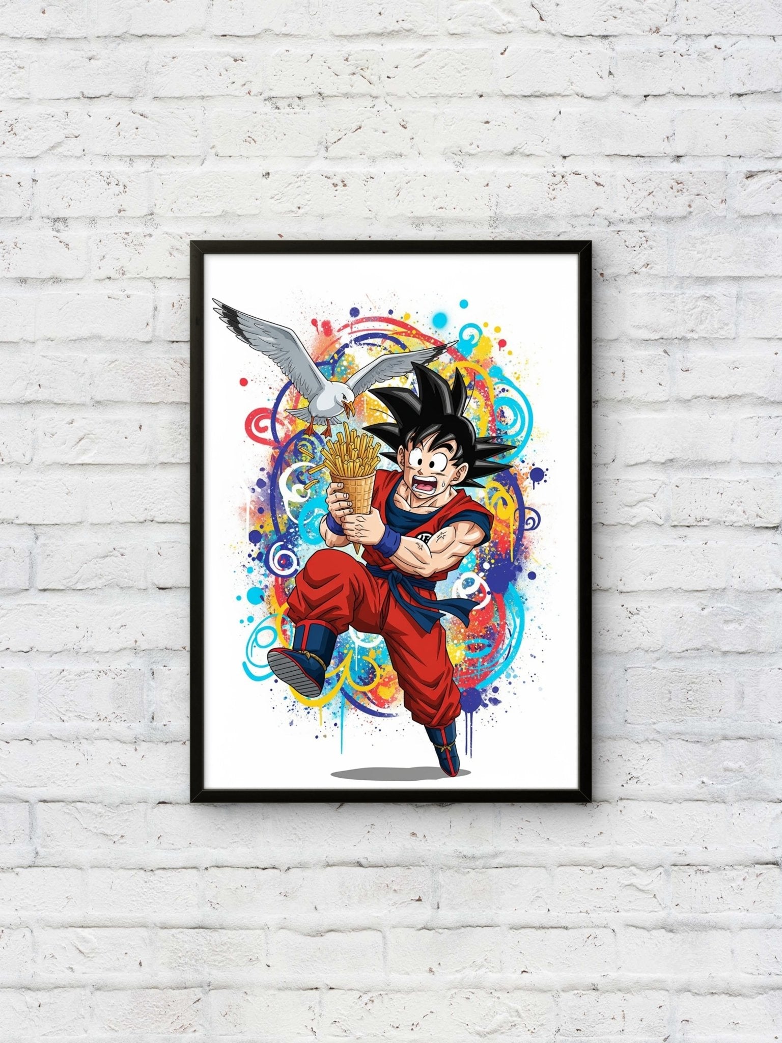 Goku Fries Kunstdruck von Frenchies Art Caveim Urban Art Stil