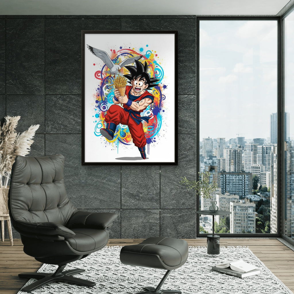 Goku Fries Kunstdruck von Frenchies Art Caveim Urban Art Stil