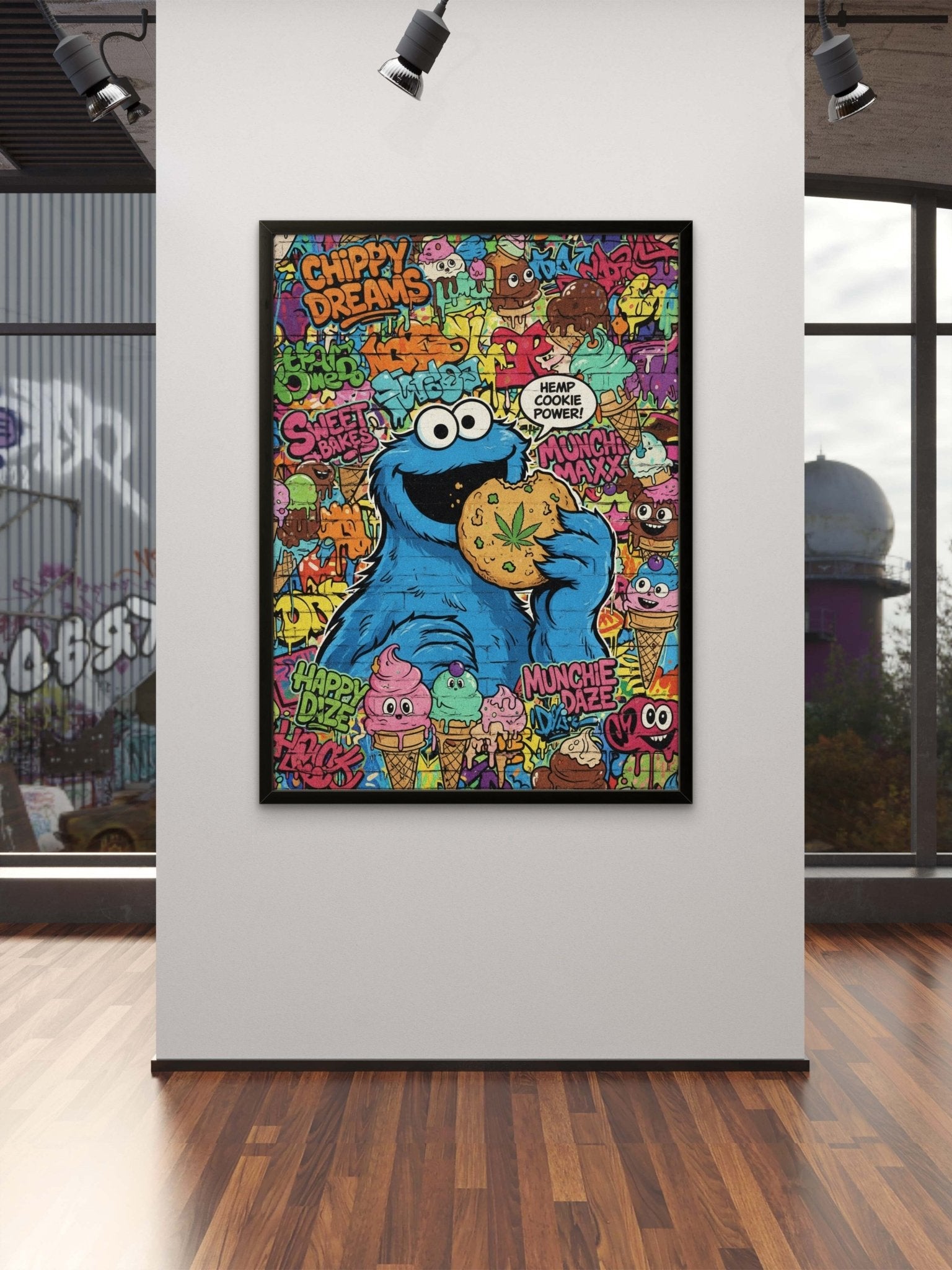 Hanf Cookie Kunstdruck von Frenchies Art Caveim Urban Art Stil