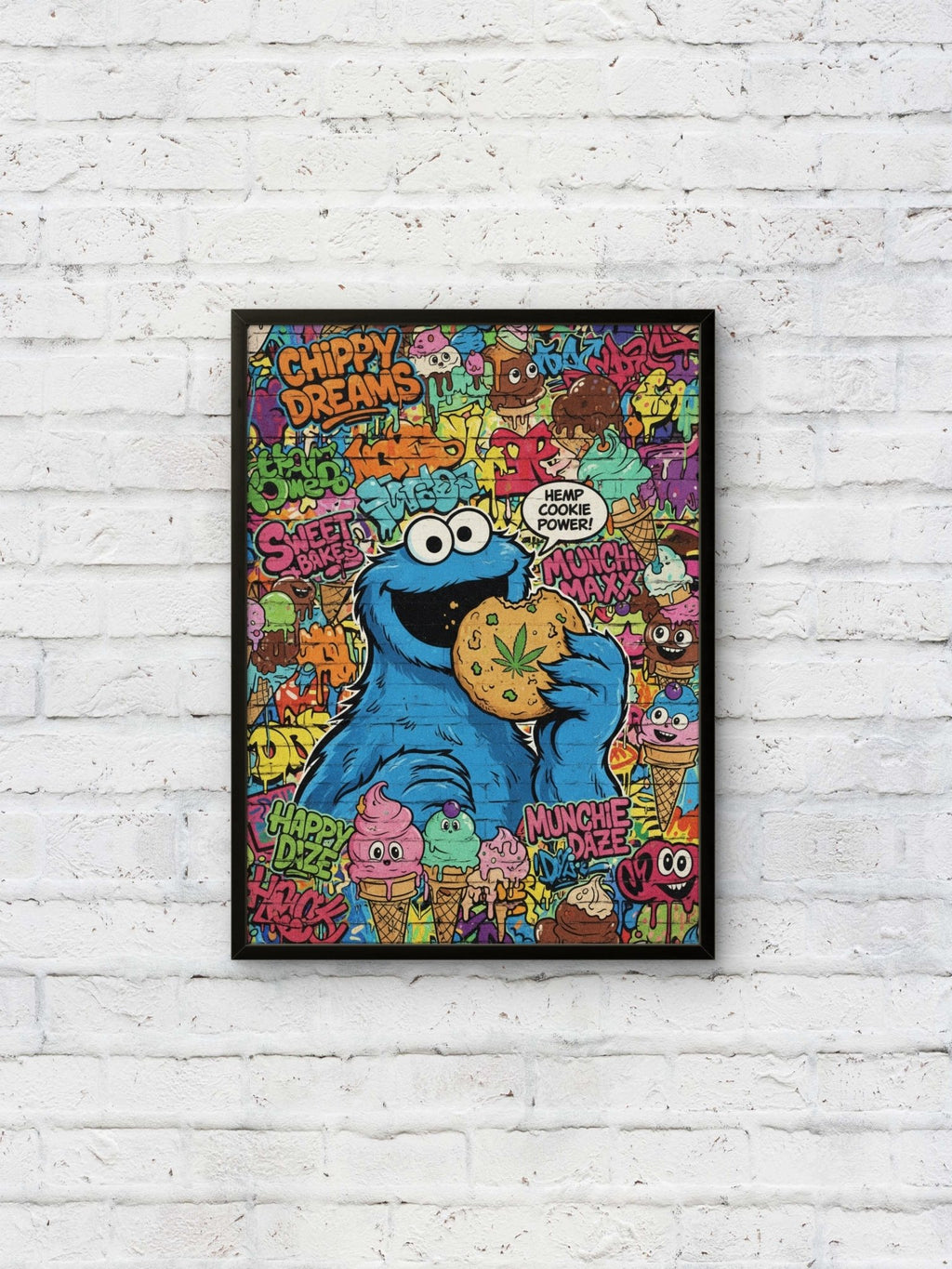 Hanf Cookie Kunstdruck von Frenchies Art Caveim Urban Art Stil