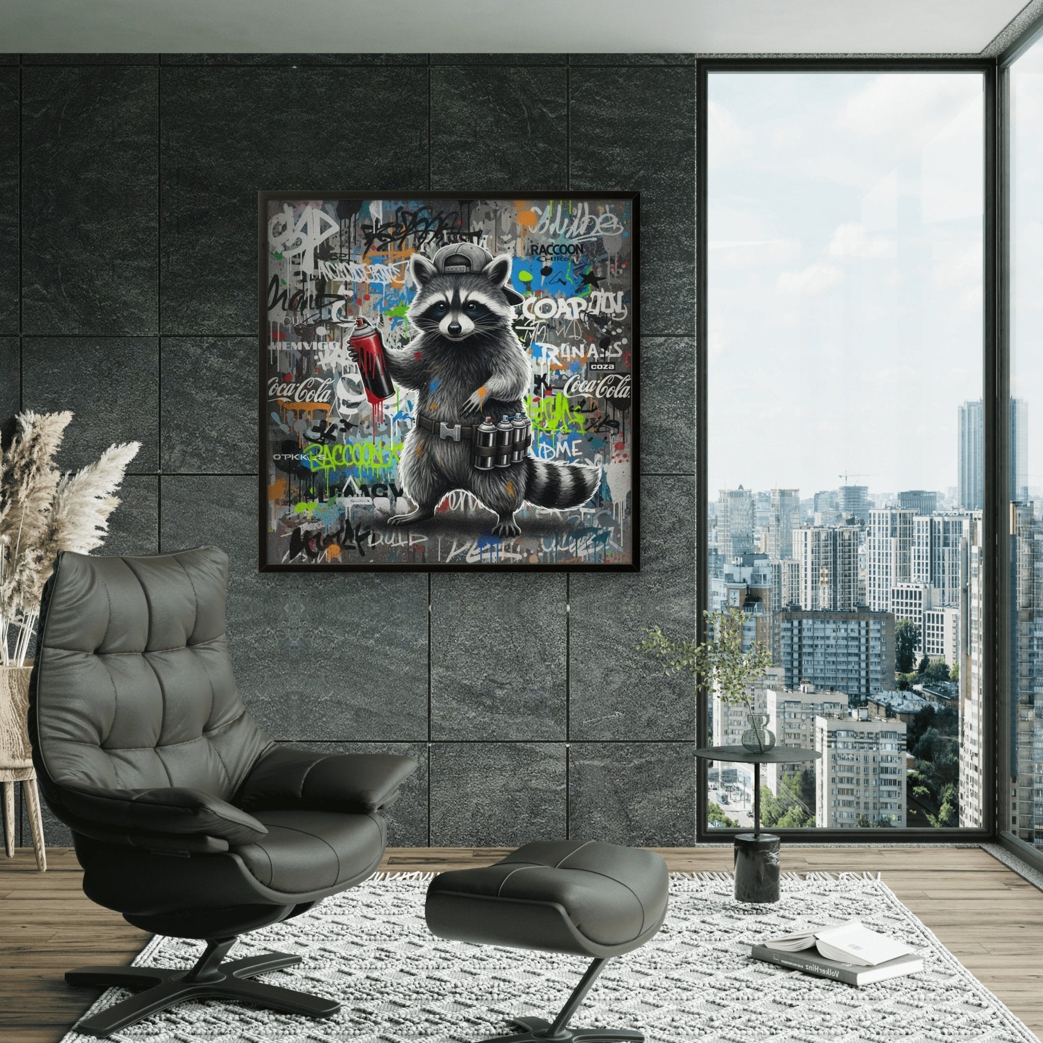 Raccoon Sprayer Kunstdruck von Frenchies Art Caveim Urban Art Stil