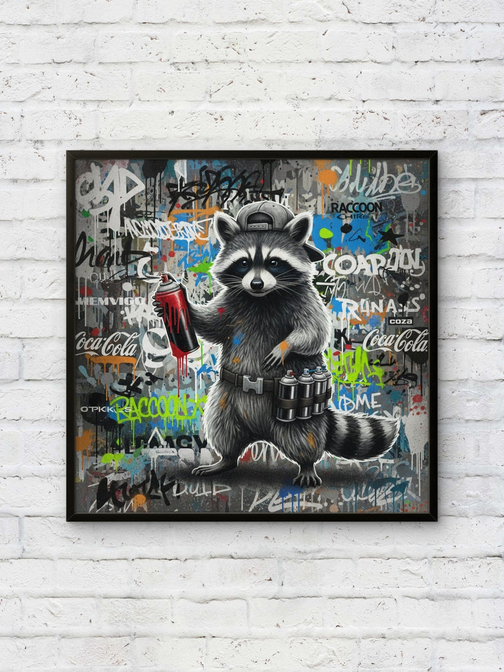 Raccoon Sprayer Kunstdruck von Frenchies Art Caveim Urban Art Stil