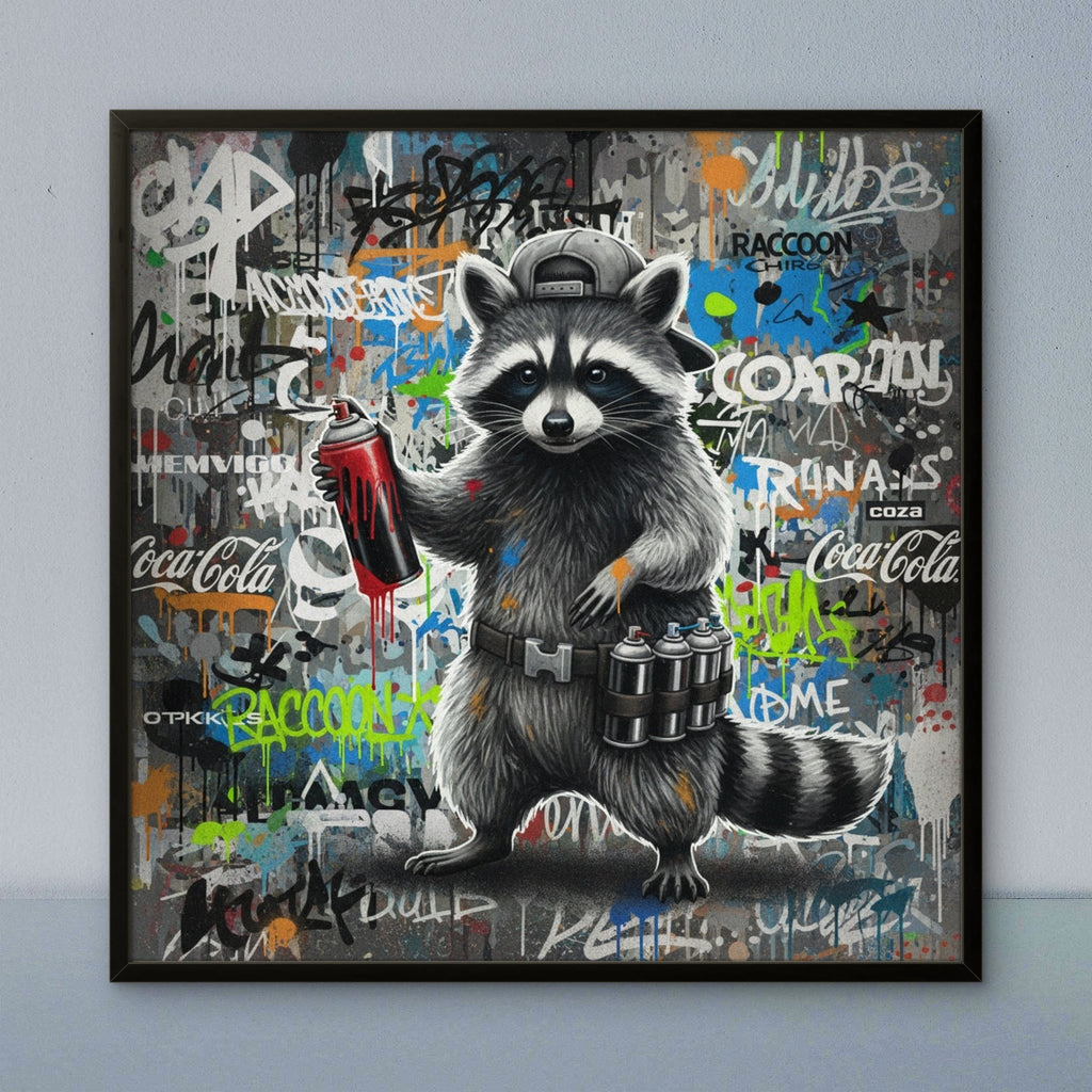 Raccoon Sprayer Kunstdruck von Frenchies Art Caveim Urban Art Stil