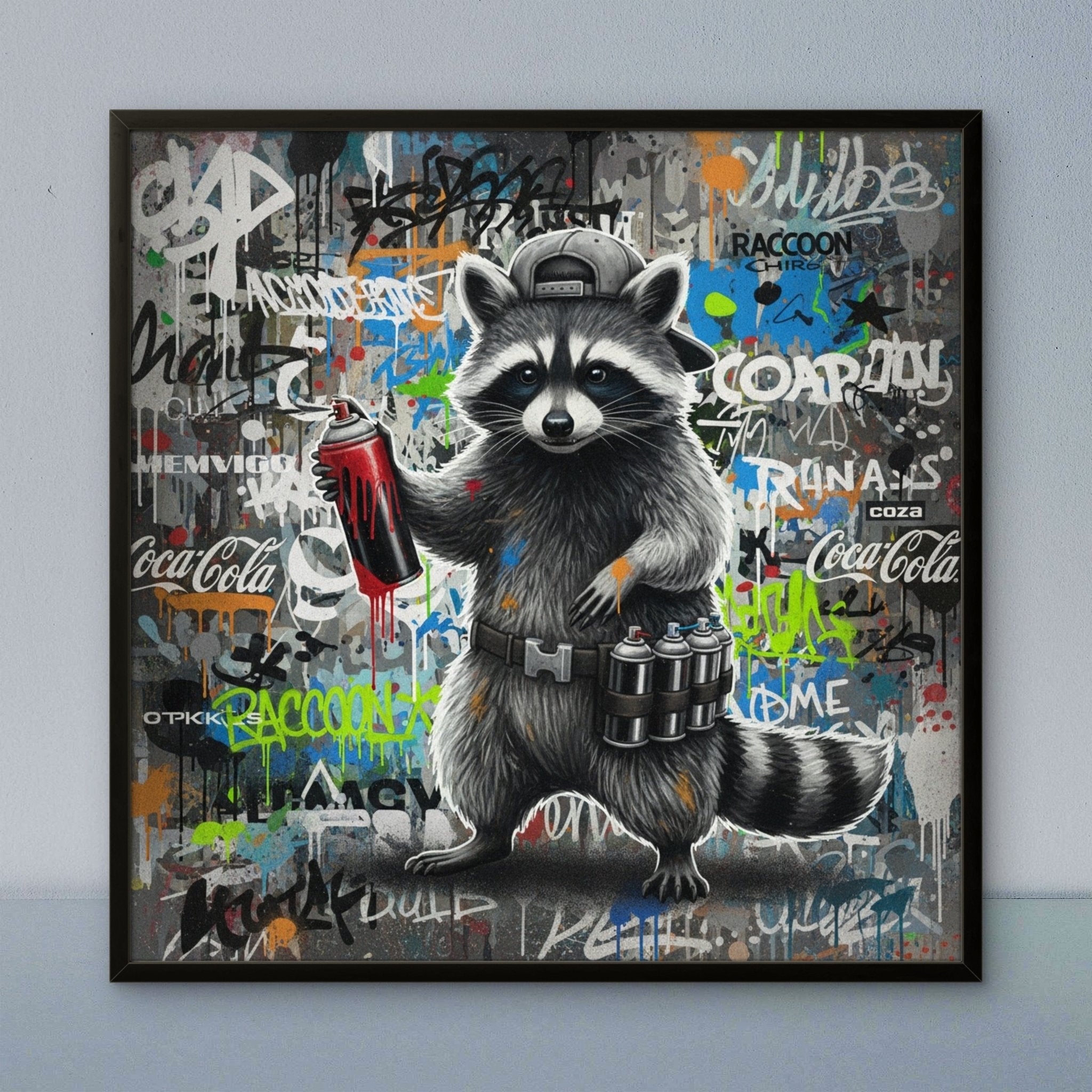 Raccoon Sprayer Kunstdruck von Frenchies Art Caveim Urban Art Stil