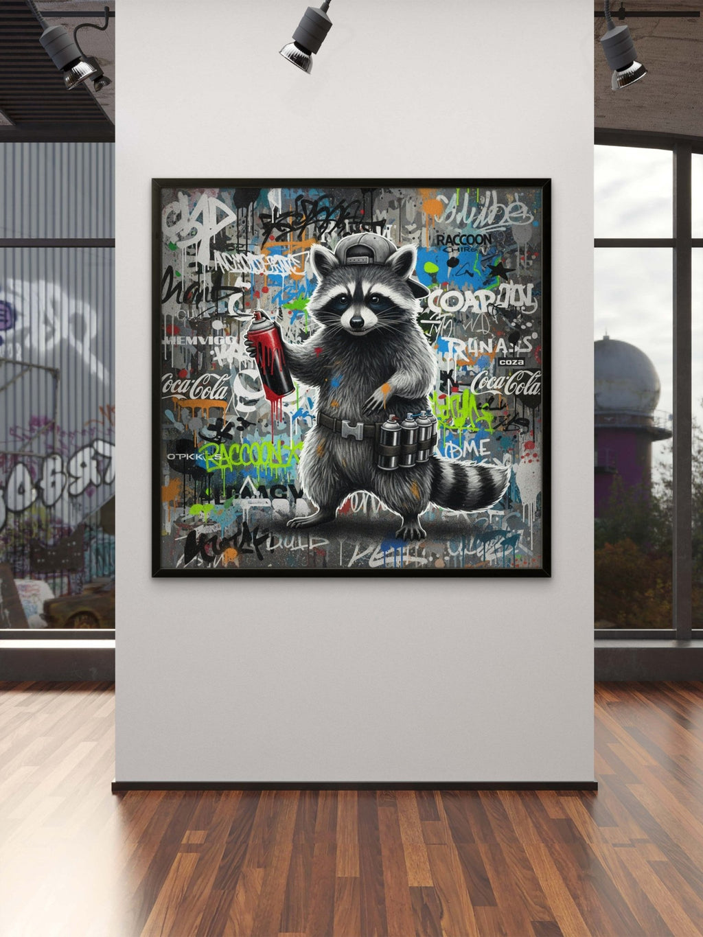 Raccoon Sprayer Kunstdruck von Frenchies Art Caveim Urban Art Stil