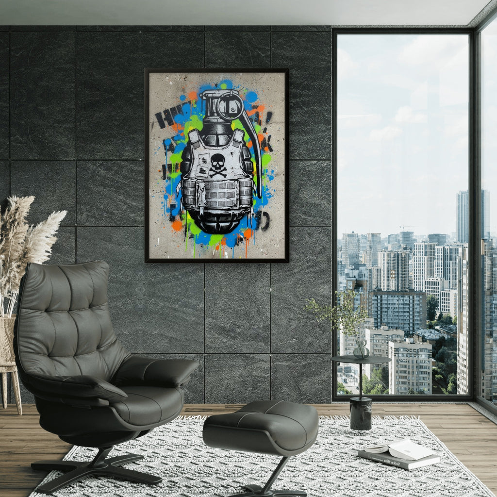 Safety First Kunstdruck von Frenchies Art Caveim Urban Art Stil