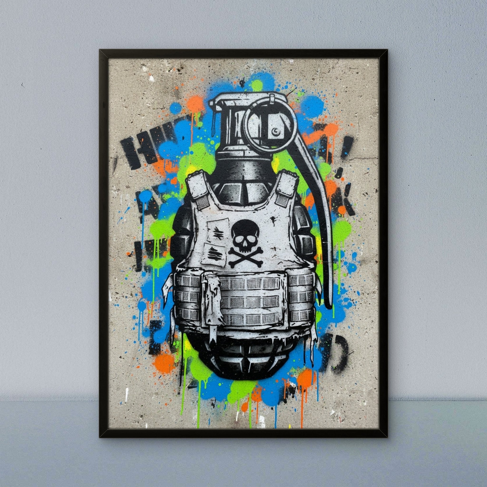 Safety First Kunstdruck von Frenchies Art Caveim Urban Art Stil