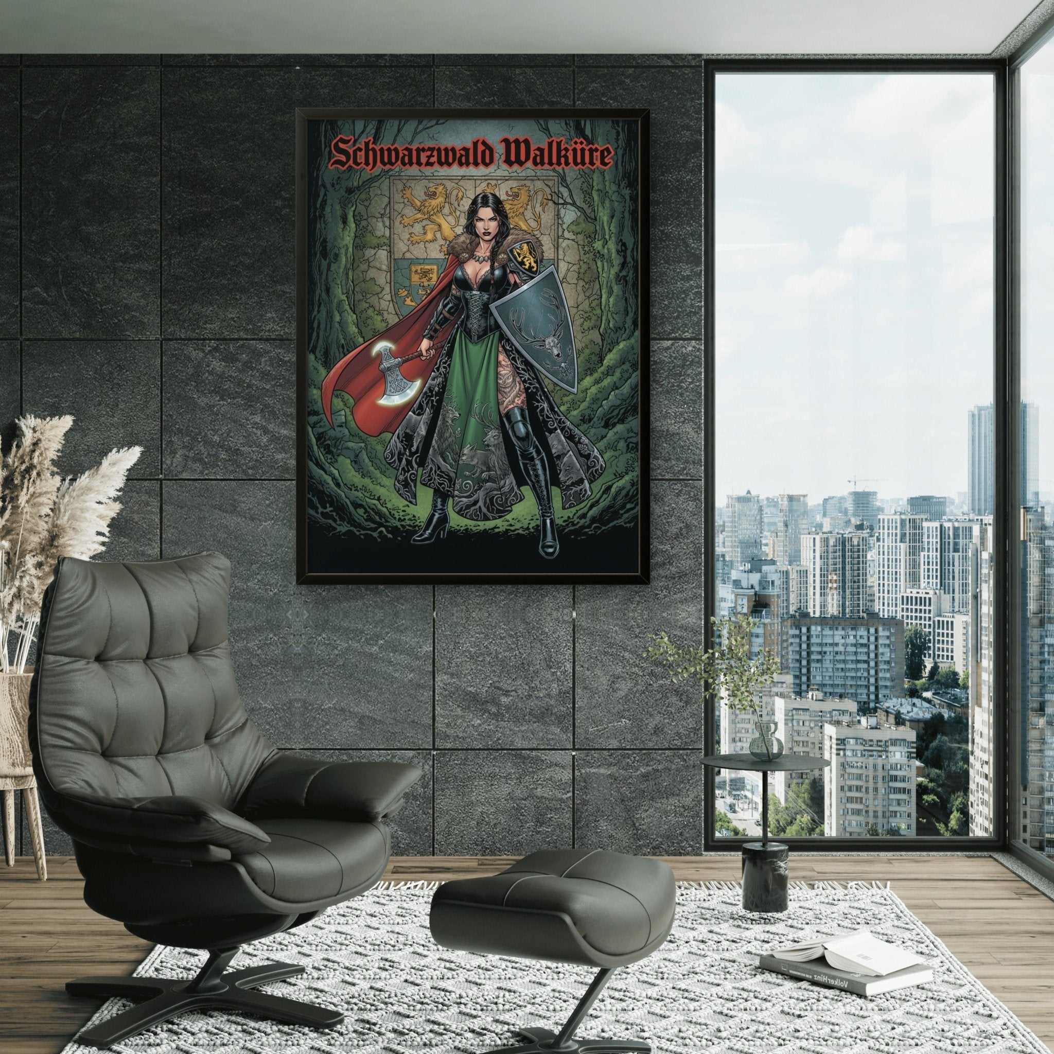 Schwarzwald Walküre Kunstdruck von Frenchies Art Caveim Urban Art Stil