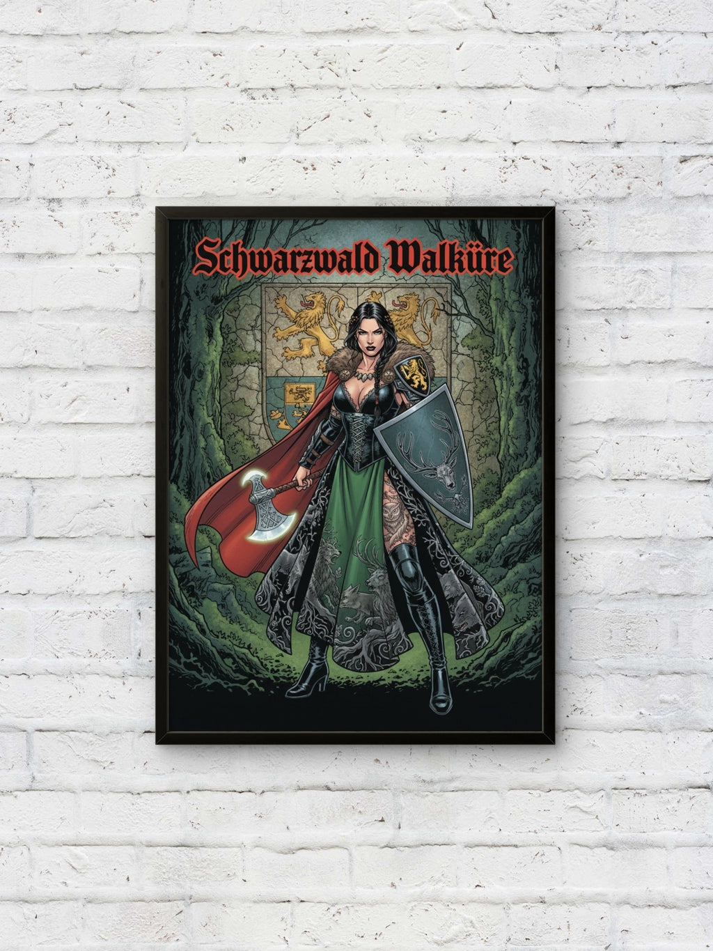 Schwarzwald Walküre Kunstdruck von Frenchies Art Caveim Urban Art Stil