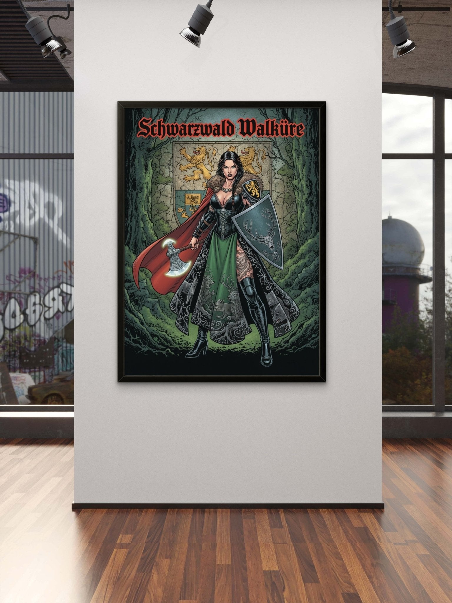 Schwarzwald Walküre Kunstdruck von Frenchies Art Caveim Urban Art Stil